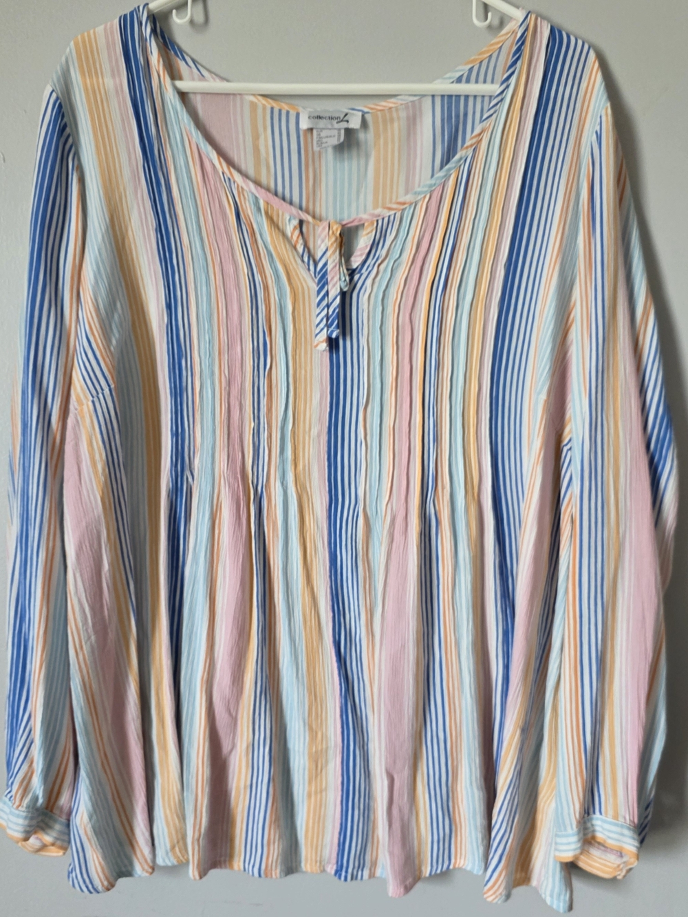 Women's Pastel Multi-Stripe Long Sleeve Top Flowy Beachy Spring Summer Size 14